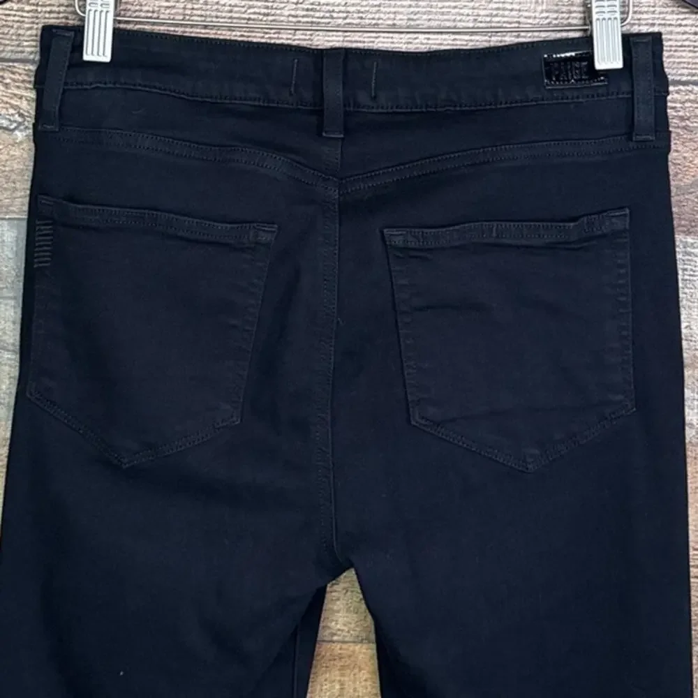 Paige High Rise Lou Lou Skinny Flare Jeans Raw Hem Black Shadow SZ 29